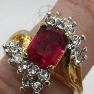 Woman's Seta Gold Tone Faux Sapphire and Diamond Ring